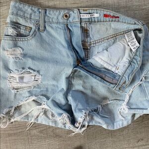 Celebrity Pink Light Blue Distressed Denim Shorts